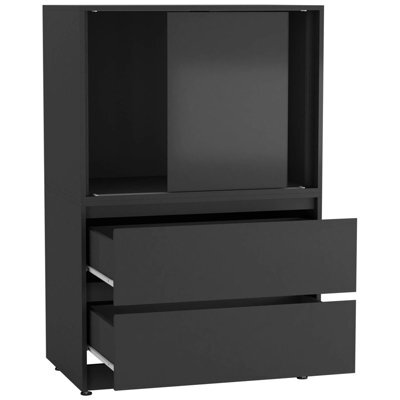 Urbn-Living Urbnliving 120Cm Height 2 Door 2 Drawer Side Cabinet Unit Cupboard Drawer Storage Home Office Furniture, Black - image 1