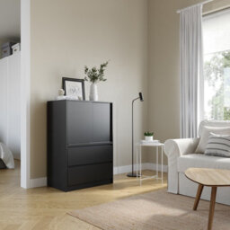 Urbn-Living Urbnliving 120Cm Height 2 Door 2 Drawer Side Cabinet Unit Cupboard Drawer Storage Home Office Furniture, Black - thumbnail 4