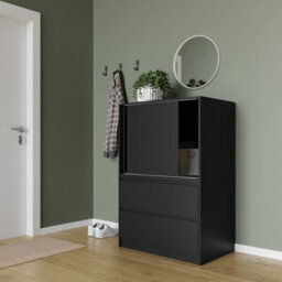 Urbn-Living Urbnliving 120Cm Height 2 Door 2 Drawer Side Cabinet Unit Cupboard Drawer Storage Home Office Furniture, Black - thumbnail 5