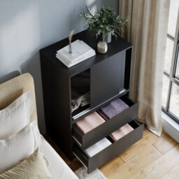 Urbn-Living Urbnliving 120Cm Height 2 Door 2 Drawer Side Cabinet Unit Cupboard Drawer Storage Home Office Furniture, Black - thumbnail 2