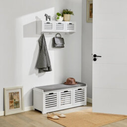 Sobuy Fsr23-W, Shoe Storage Bench Shoe Cabinet With Seat Cushion With 3 Drawers Hallway Shoe Organiser, White - thumbnail 9