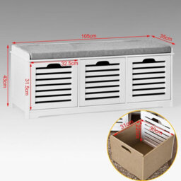 Sobuy Fsr23-W, Shoe Storage Bench Shoe Cabinet With Seat Cushion With 3 Drawers Hallway Shoe Organiser, White - thumbnail 3