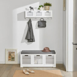 Sobuy Fsr23-W, Shoe Storage Bench Shoe Cabinet With Seat Cushion With 3 Drawers Hallway Shoe Organiser, White - thumbnail 2