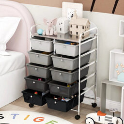 10 Drawers Storage Trolley Mobile Wheeled Utility Cart Home Office Organizer - thumbnail 4