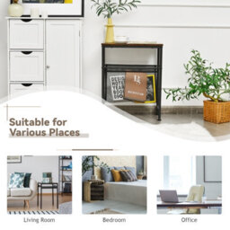 Costway Industrial Sofa Side Table W/ Magazine Holder Coffee Snack Table Laptop Desk - thumbnail 3