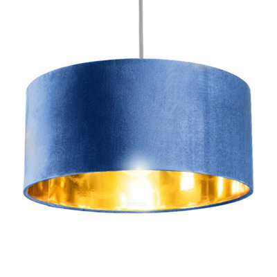 CGC Lighting Cgc Milano Navy Blue & Gold Large Velvet Fabric Pendant Shade - image 1