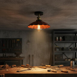 Industrial Semi Flush Light Fitting Metal 22Cm Lampshade Rustic Red E27 Ceiling Lighting Fixture For Indoor Kitchen Dining Room - thumbnail 2