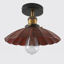 Industrial Semi Flush Light Fitting Metal 22Cm Lampshade Rustic Red E27 Ceiling Lighting Fixture For Indoor Kitchen Dining Room