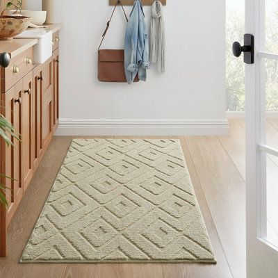 Bedlooms Beige High Low Pile Rug 80X150Cm, Soft Thick Piles,  Zig Zag Pattern, Hallway Runner And Area Rugs - image 1
