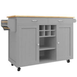 Btm Kitchen Island 102X45X92Cm, Serving Cart With Storage, Wood Grain Sideboard, Grey - thumbnail 8