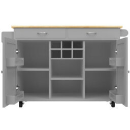 Btm Kitchen Island 102X45X92Cm, Serving Cart With Storage, Wood Grain Sideboard, Grey - thumbnail 9