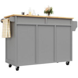 Btm Kitchen Island 102X45X92Cm, Serving Cart With Storage, Wood Grain Sideboard, Grey - thumbnail 7