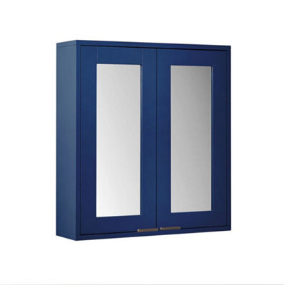 Homestylestore 600 X 650mm Navy Blue Wall Mounted Mirrored Door Bathroom Cabinet And Aged Bronze Finger Pull Handles - image 1