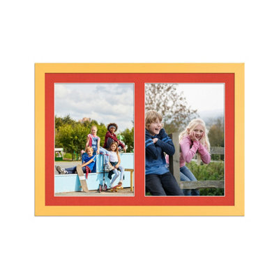 AK Frames 20X14 Mustard Yellow Modern Multi Photo Frame With Poppy Red Mount - Holds 2 Apertures (2X) A4 Photos - image 1