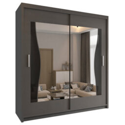 Sliding Wardrobes 4 u LTD Modern Wardrobe With Led Light Double Sliding Door Stylish Mirrored Wardrobe - Grey 150Cm - thumbnail 2