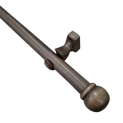 Satin Brown Walnut Effect Non Extendable Ball Single Curtain Pole Set, (L)1.5M (Dia)28mm - image 1