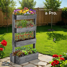 Tectake Vertical Planter Flora In A Rustic Wooden Design With 3 To 5 Tiers And Plant Fleece Included 85 X 45 X 140 Cm - Grey - thumbnail 8