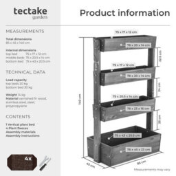Tectake Vertical Planter Flora In A Rustic Wooden Design With 3 To 5 Tiers And Plant Fleece Included 85 X 45 X 140 Cm - Grey - thumbnail 6