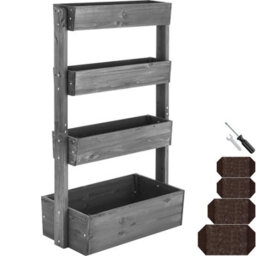 Tectake Vertical Planter Flora In A Rustic Wooden Design With 3 To 5 Tiers And Plant Fleece Included 85 X 45 X 140 Cm - Grey