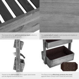 Tectake Vertical Planter Flora In A Rustic Wooden Design With 3 To 5 Tiers And Plant Fleece Included 85 X 45 X 140 Cm - Grey - thumbnail 4