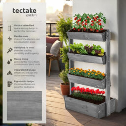 Tectake Vertical Planter Flora In A Rustic Wooden Design With 3 To 5 Tiers And Plant Fleece Included 85 X 45 X 140 Cm - Grey - thumbnail 2