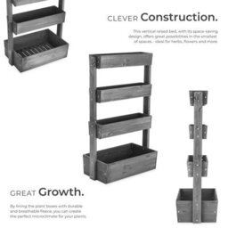 Tectake Vertical Planter Flora In A Rustic Wooden Design With 3 To 5 Tiers And Plant Fleece Included 85 X 45 X 140 Cm - Grey - thumbnail 3