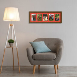 AK Frames 26X8 Dark Oak Modern Multi Photo Frame With Poppy Red Mount - Holds 5 Apertures (5X) 6X4 Photos - thumbnail 3