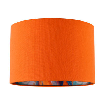 Happy Homewares Orange Linen Fabric Lamp Shade With Inner Multi Colour Marble Design - image 1