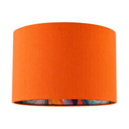 Happy Homewares Orange Linen Fabric Lamp Shade With Inner Multi Colour Marble Design