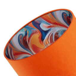 Happy Homewares Orange Linen Fabric Lamp Shade With Inner Multi Colour Marble Design - thumbnail 5