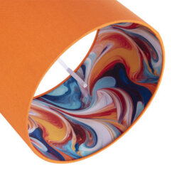 Happy Homewares Orange Linen Fabric Lamp Shade With Inner Multi Colour Marble Design - thumbnail 3