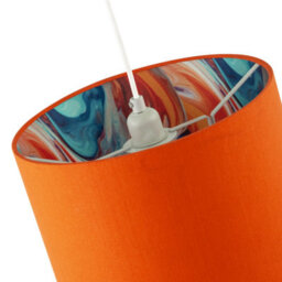 Happy Homewares Orange Linen Fabric Lamp Shade With Inner Multi Colour Marble Design - thumbnail 4