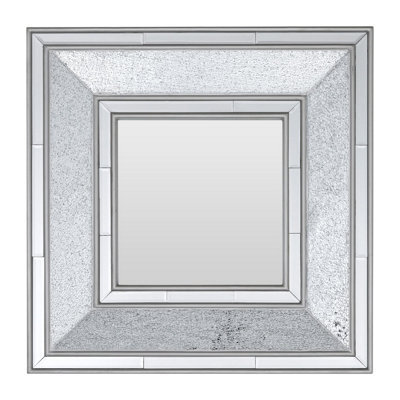 Orsina Silver Wall Mirror, Reflective Glass Border Mirror For Living Room Or Hallway, Boutique Square Wall Mirror - image 1