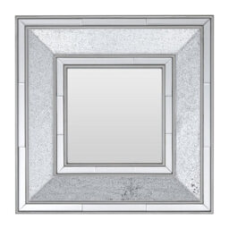 Orsina Silver Wall Mirror, Reflective Glass Border Mirror For Living Room Or Hallway, Boutique Square Wall Mirror