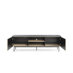 Arte Orta Tv Cabinet 180Cm - Oak Vincenza & Black Modern Media Unit With Led Lighting And Cable Management - thumbnail 3