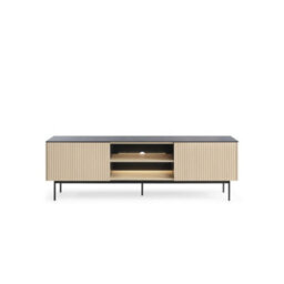 Arte Orta Tv Cabinet 180Cm - Oak Vincenza & Black Modern Media Unit With Led Lighting And Cable Management - thumbnail 4