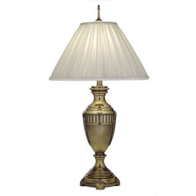 Elegant Grecian Urn Style Table Lamp With Oyster Sheen Shade And Brass Finish - image 1