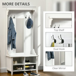 Homcom Hallway Furniture Set Shoe Bench Storage Mirror Cabinet W/ 4 Hooks - thumbnail 5