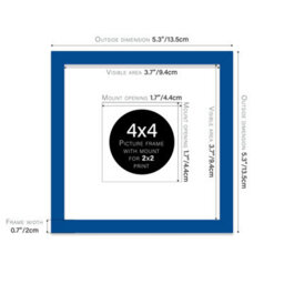 "4X4"" Blue Picture Frame - 4X4"" Square Frame With 2X2"" Mount For 4X4""/2X2"" Pictures Art Deco Style Room Decor, 1 Pack" - thumbnail 2