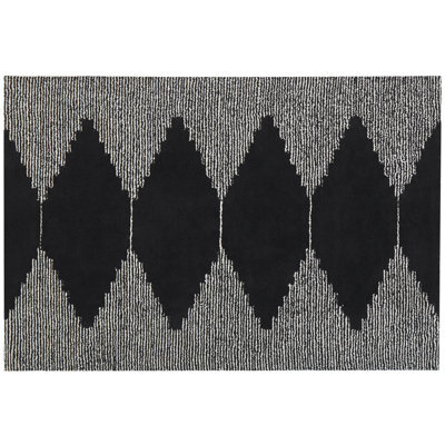 Beliani Rug Bathinda Black/ White 140 X 200 Cm Cotton - image 1