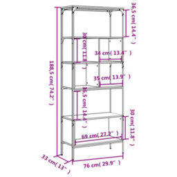 Vidaxl Bookcase 5-Tier Sonoma Oak 76X33X188.5 Cm Engineered Wood - thumbnail 3