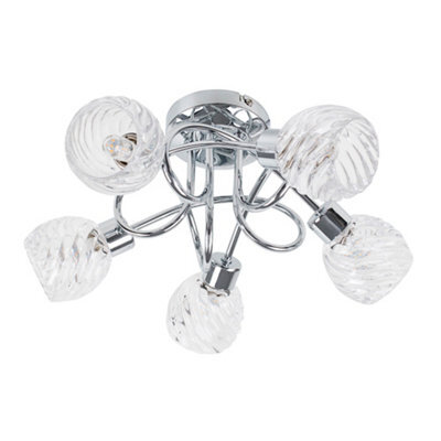 Valuelights Contemporary 5 Way Polished Chrome Curved Arm Flush Ceiling Light With Swirled Glass Dome Shades - image 1