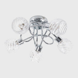 Valuelights Contemporary 5 Way Polished Chrome Curved Arm Flush Ceiling Light With Swirled Glass Dome Shades - thumbnail 4