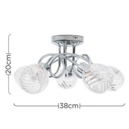 Valuelights Contemporary 5 Way Polished Chrome Curved Arm Flush Ceiling Light With Swirled Glass Dome Shades - thumbnail 6