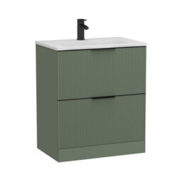 Royal Bathrooms Evora 700mm Sage Green Fluted Floor Standing Bathroom Vanity Unit 2 Drawer Cabinet Storage With Stone Basin & Matt Black Handles - thumbnail 8