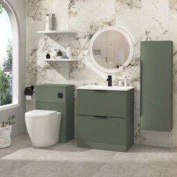 Royal Bathrooms Evora 700mm Sage Green Fluted Floor Standing Bathroom Vanity Unit 2 Drawer Cabinet Storage With Stone Basin & Matt Black Handles - thumbnail 2