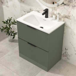 Royal Bathrooms Evora 700mm Sage Green Fluted Floor Standing Bathroom Vanity Unit 2 Drawer Cabinet Storage With Stone Basin & Matt Black Handles - thumbnail 4