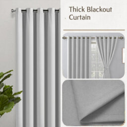 Oxford Homeware Plain Light Grey 230Gsm Blackout Curtain Thermal Insulated Eyelet For Window Curtain Pair (W)117Cm X(L)137Cm - thumbnail 5
