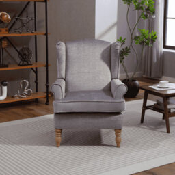 Home Source Helena Fabric Silver Grey Wingback Occasional Armchair - thumbnail 2