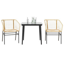 Berkfield 3 Piece Garden Dining Set Brown Poly Rattan Glass